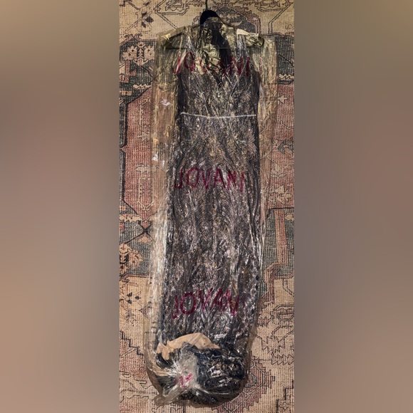 Jovani silver and Navy elegant dress with matching scarf - Picture 3 of 8